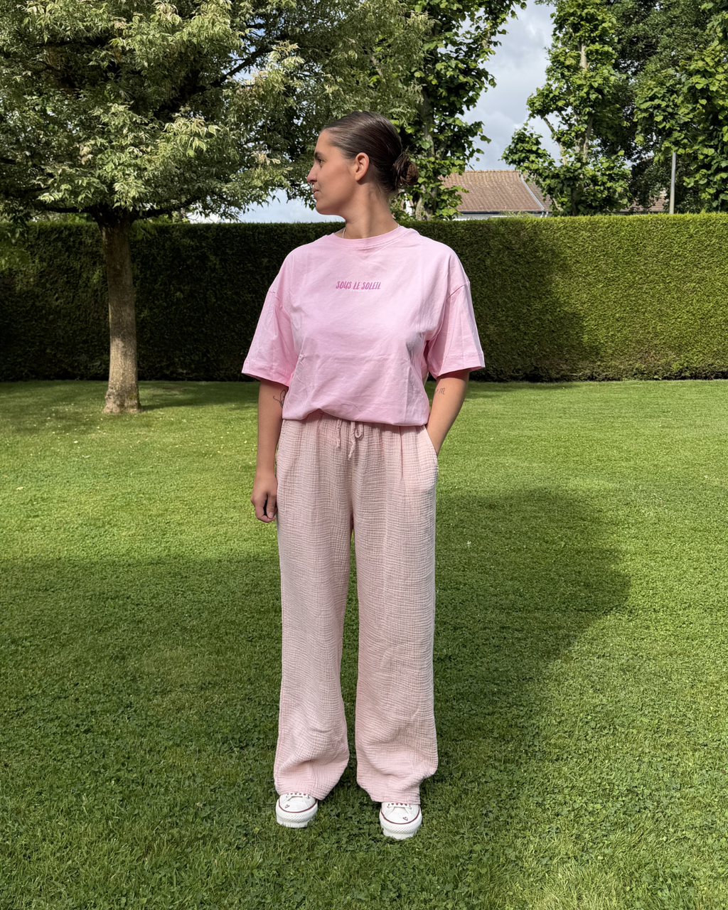 Anais - pantalon en coton Rose poudré