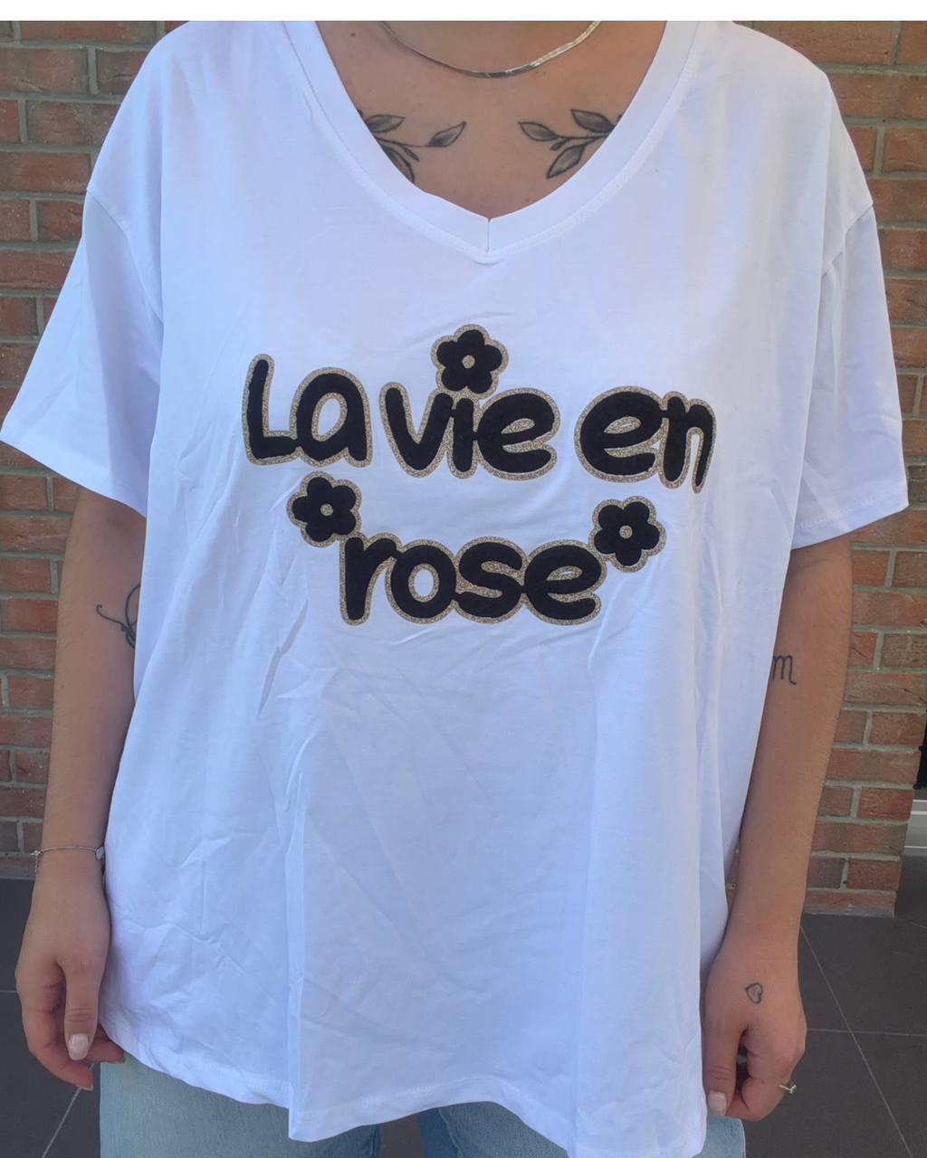 La vie en rose - Teeshirt col en V