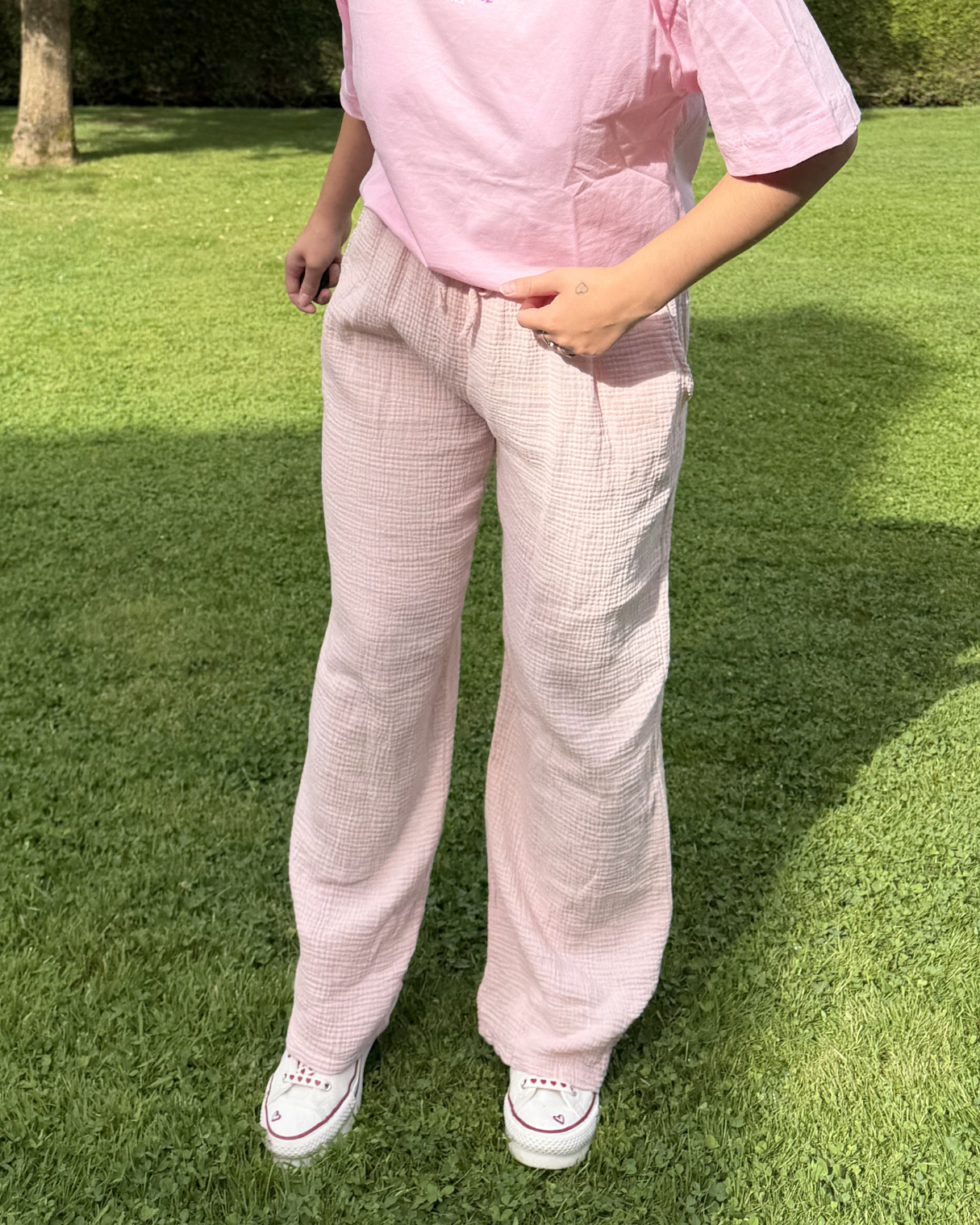 Anais - pantalon en coton Rose poudré