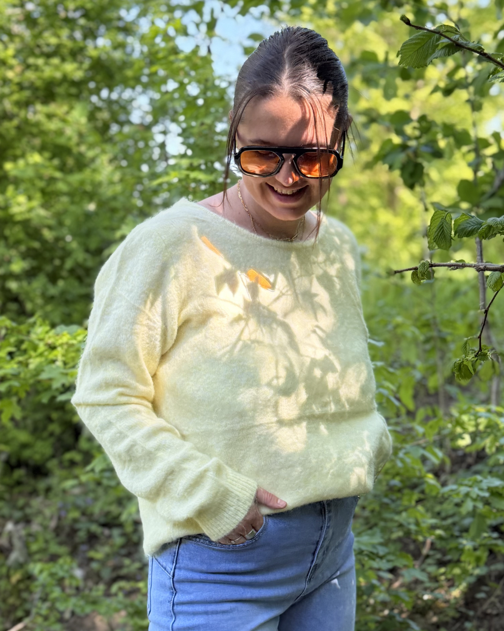 Cécile - Pull dos en dentelle Jaune