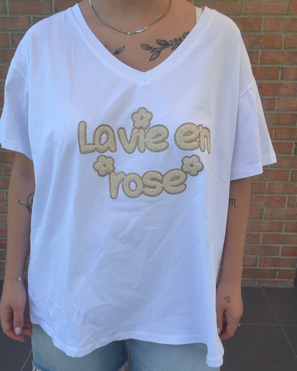 La vie en rose - Teeshirt col en V