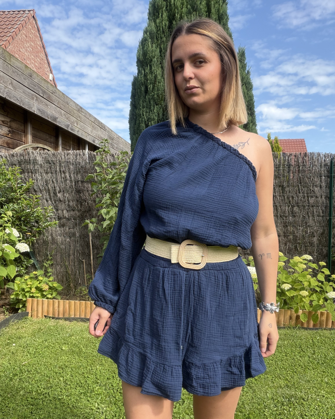 Camille - Combi short bleu marine